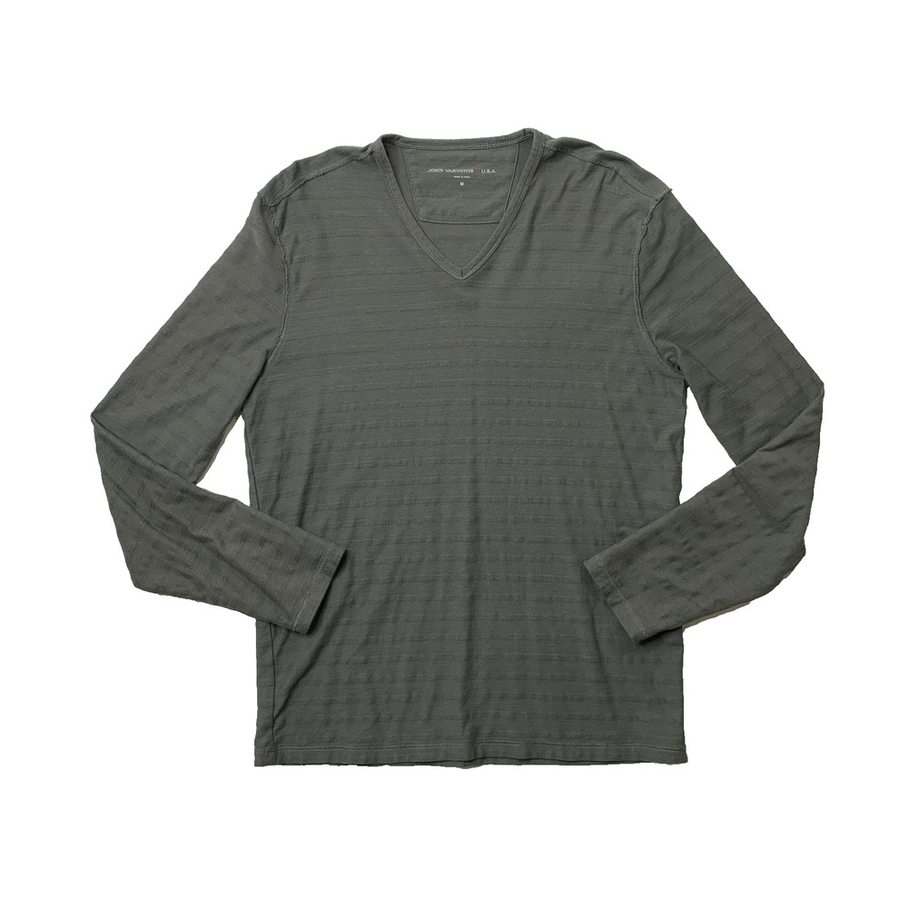 John Varvatos Shirt Mens M Medium Gray Cotton Long Sleeve Textured Stripe V Neck